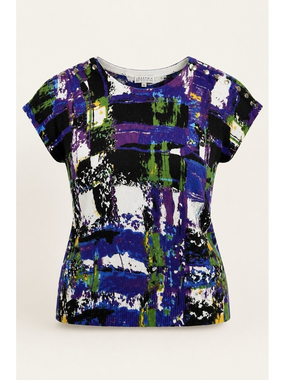 Joseph A. Women Top Large L Blouse Multicolor Geometric Abstract Short Sleeve